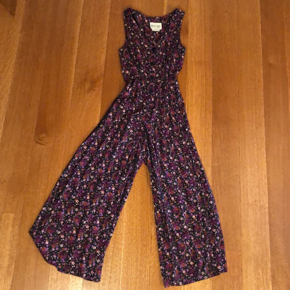 Byer Too! - Jumpsuit - Cropped - Retro - Floral - Purple - Vintage - Sz S